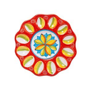 NEW Vintage DERUTA Hand Painted In Italy Red Yellow Green Blue Flower Platter